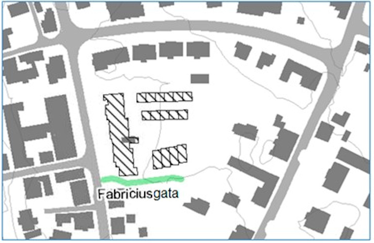 Veg i forbindelse med nye boliger ved Teknikeren, Fabriciusgata