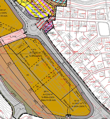 Utsnitt av forslag til endret plankart