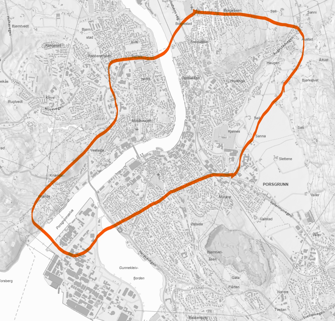 Kartet er markert med berørt område