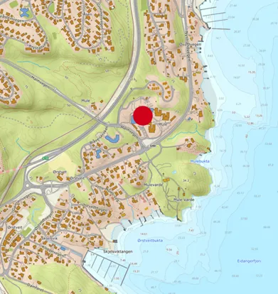 Figur 1: Oversiktskart, planområdet er markert med rødt.