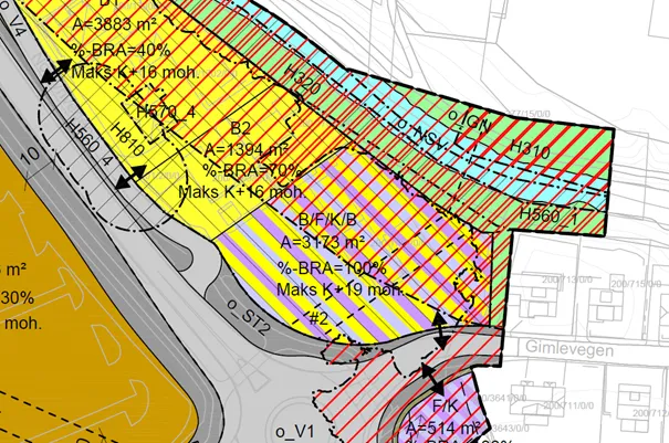 Utsnitt plankart vedtatt i UMB ved annengangsbehandling