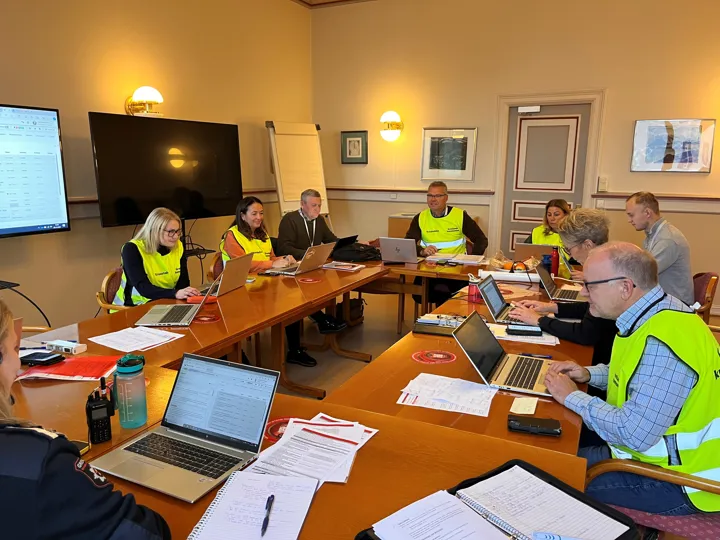 Fra beredskapsrommet på rådhuset, hvor beredskapsledelsen håndterte øvelsen
