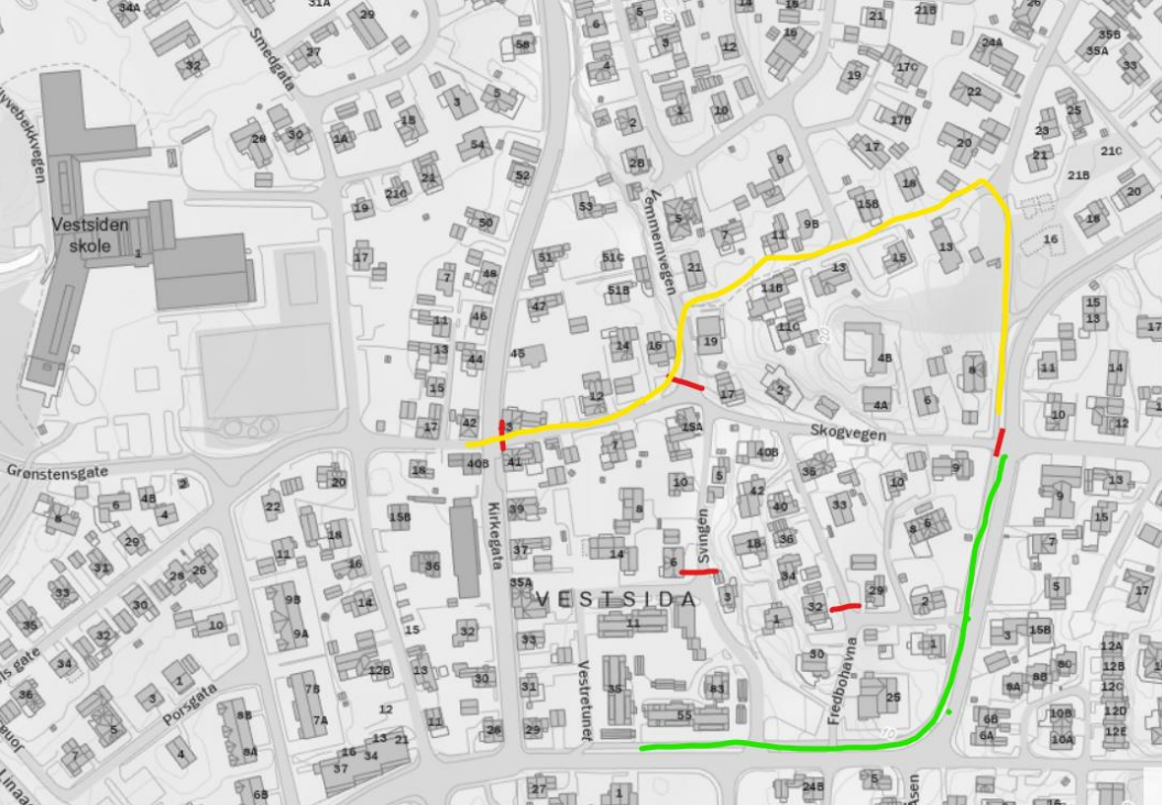 Trafikkmelding - Deler av Skogvegen på Vessia er stengt